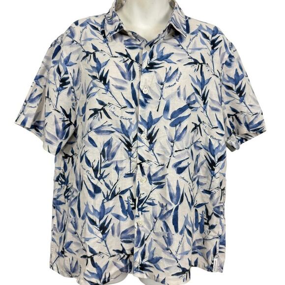 Armani Exchange Flax Linen Cotton Blend Floral Button Down Short Sleeve Shirt L - Picture 1 of 16